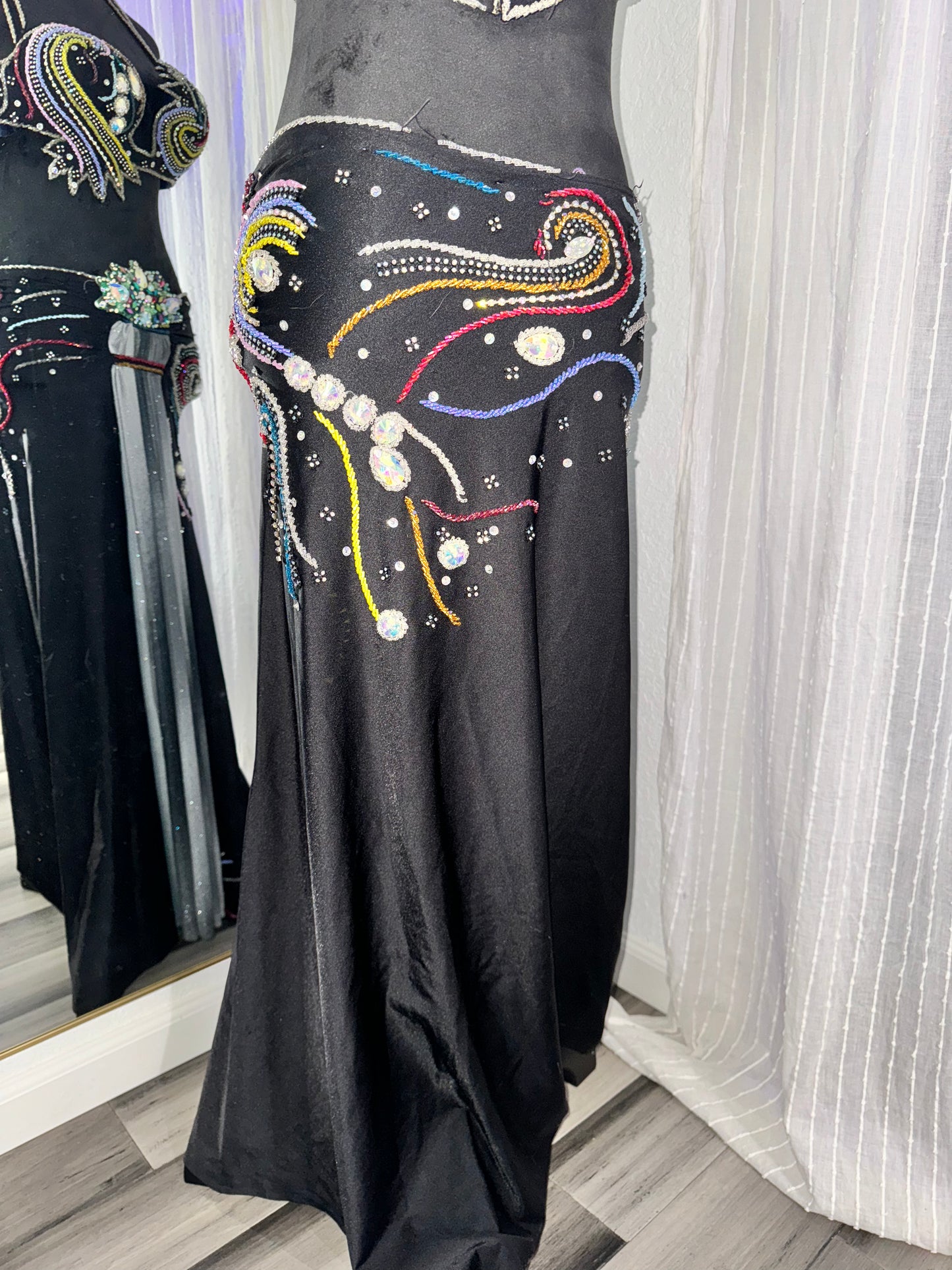 Black and Multicolor Hand-Beaded Bellydance Costume