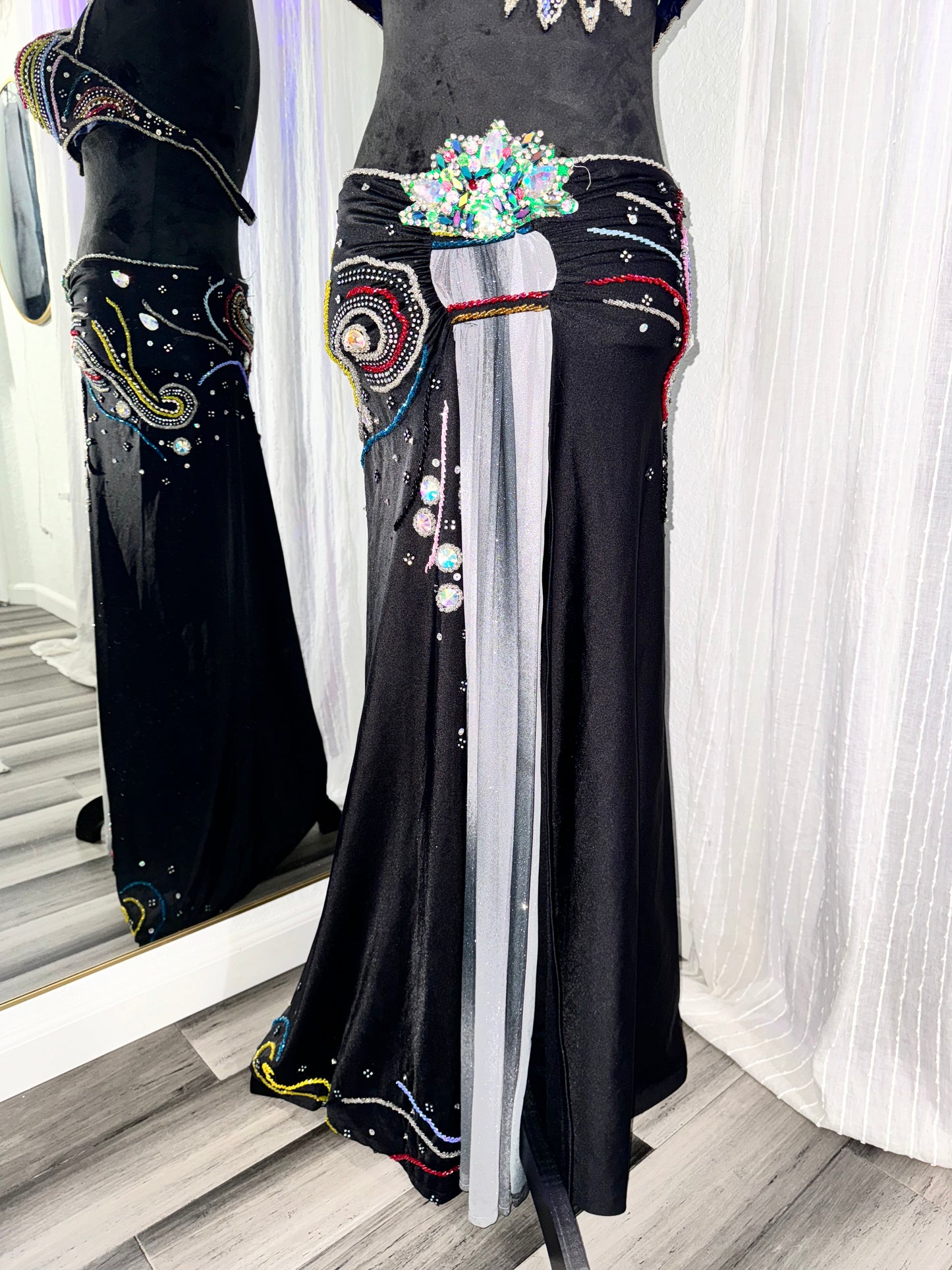 Black and Multicolor Hand-Beaded Bellydance Costume