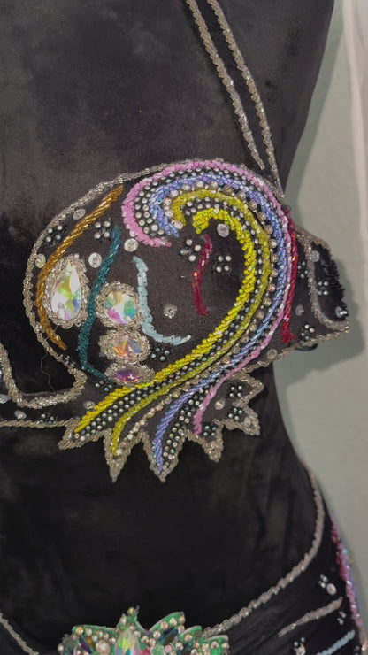 Black and Multicolor Hand-Beaded Bellydance Costume